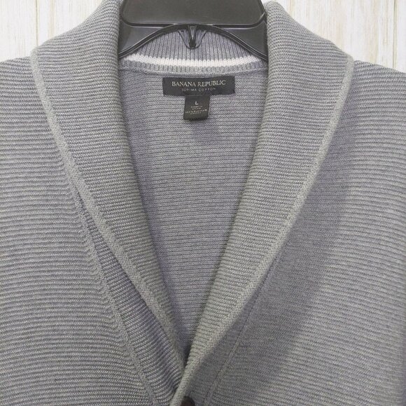 Banana Republic Men's Tipped Supima Cotton Button Cardigan Large Med Grey Pocket - Picture 5 of 11